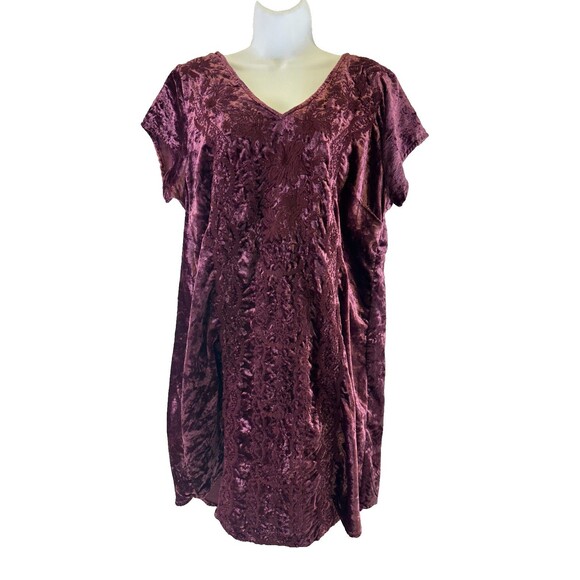 Soft Surroundings Velvet Short Sleeve Shift Mini Dress Embroidered 29663 Women L - Picture 1 of 11